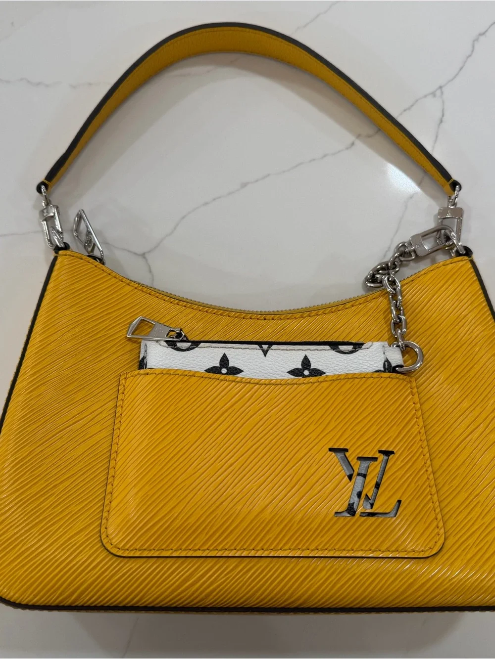 Louis Vuitton Yellow Epi Leather Shoulder Bag with Silver Hardware